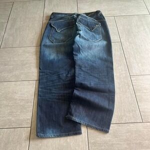 Ed Hardy Mens Dark Wash Relaxed Wide Leg Embroidered Jeans 38 x 34